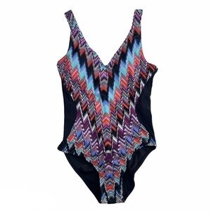 Aqua Green Tribal Chevron One Piece Swimsuit Women’s Size S